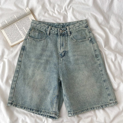 Short Jean Rétro Femme Taille Haute – Coupe Large Droite, Effet Délavé, Fermeture Boutons | Streetwear Été | XS à XXXL | 2 Coloris - BLACKBEARD OUTDOOR INDUSTRIES