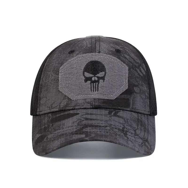 Casquette Baseball Skull Brodée – Camouflage & Uni Réglable Respirante Unisexe Outdoor