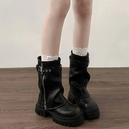 Bottes motardes femme mi-mollet à boucle