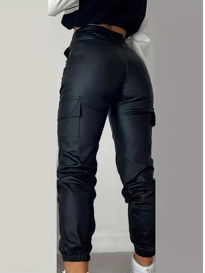 Pantalon Cargo Femme Simili Cuir Noir Y2K – Taille Haute & Coupe Slim - BLACKBEARD OUTDOOR INDUSTRIES
