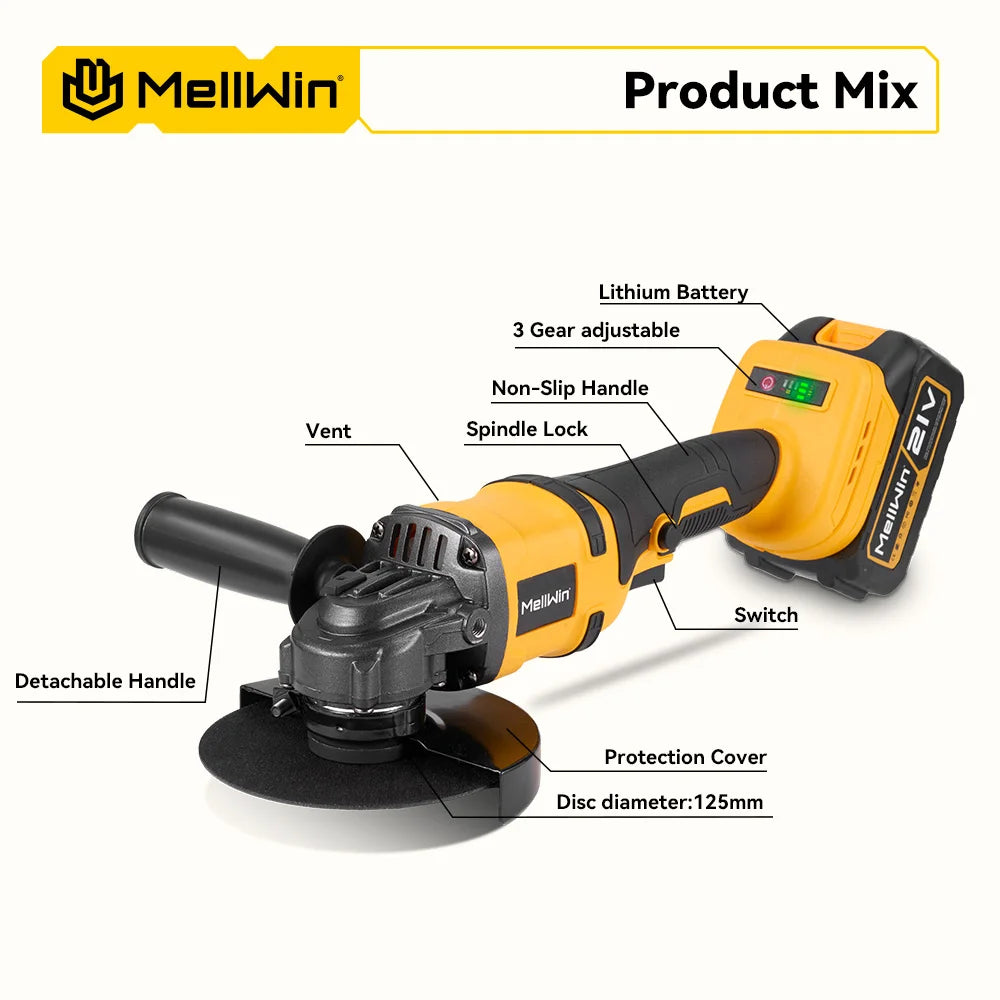 Meuleuse Angulaire Sans Fil MELLWIN 125mm M14 BLACKBEARD OUTDOOR INDUSTRIES