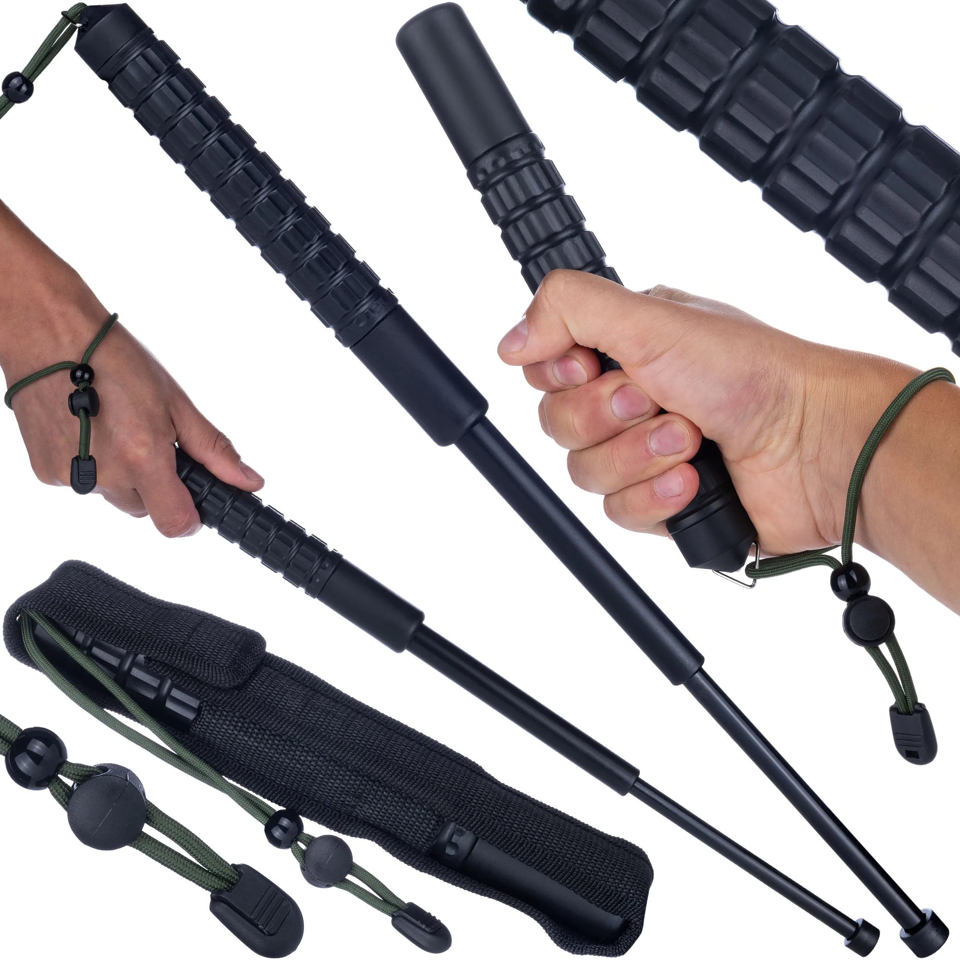 Bâton de Défense Télescopique 555 mm (BTLD) – Chrome Noir + Holster - BLACKBEARD OUTDOOR INDUSTRIES