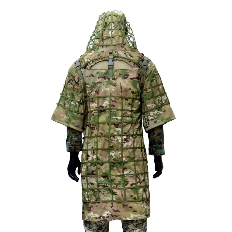 Combinaison Ghillie Tactique ROCOTACTICAL – Cagoule Viper 3D, Bandes Feuillages, Sniper Chasse Airsoft