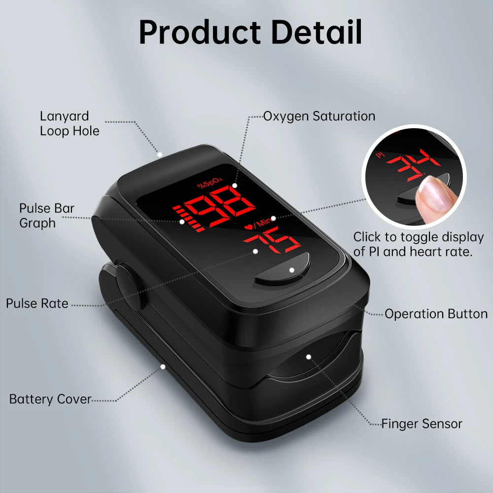 Oxymètre de Pouls Bluetooth au Doigt – Saturation SpO2, Fréquence Cardiaque & Index de Perfusion avec Appli