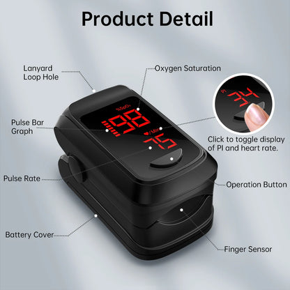 Oxymètre de Pouls Bluetooth au Doigt – Saturation SpO2, Fréquence Cardiaque & Index de Perfusion avec Appli