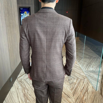 Costume 3 Pièces Homme Style Britannique Coréen Haut de Gamme à Carreaux Modifiés - Costume Élégant Business Casual avec Gilet et Pantalon BLACKBEARD OUTDOOR INDUSTRIES