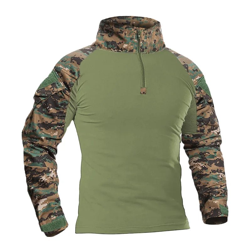 T-Shirt Tactique Militaire Manches Longues – Camouflage CP, Coton DRYTEC, Homme