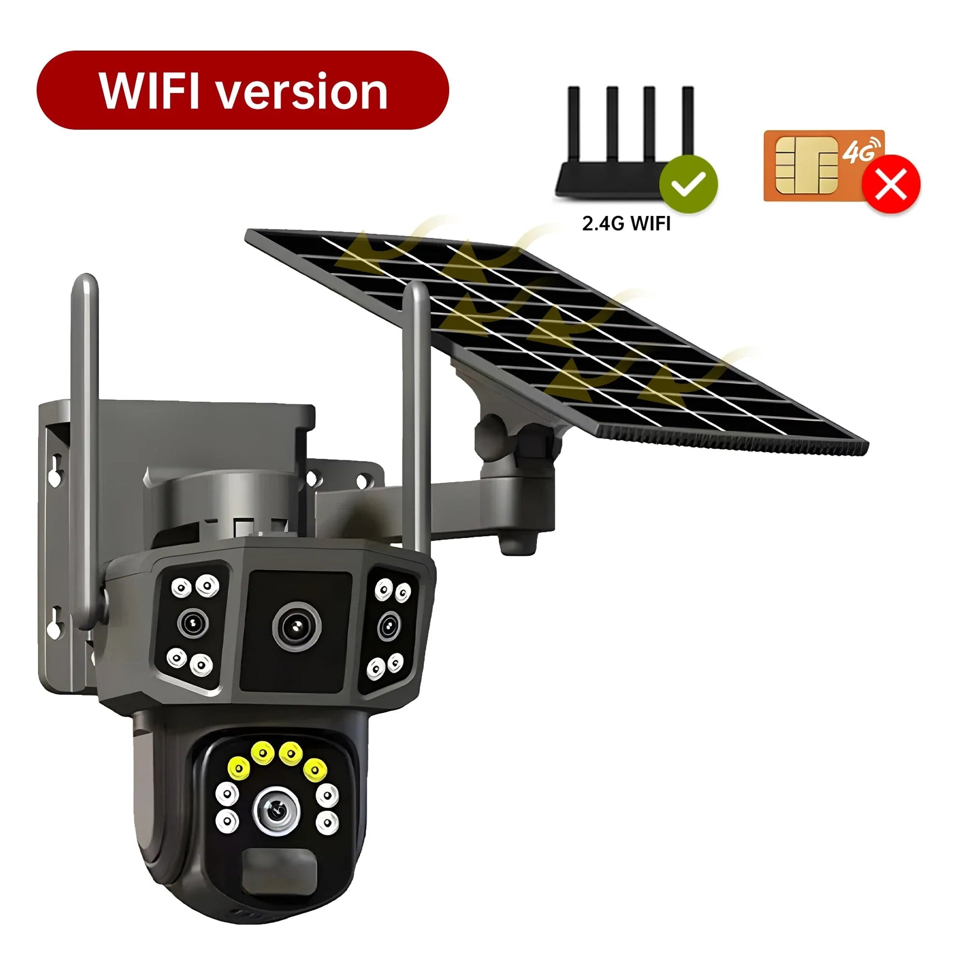 Caméra de Surveillance Extérieure Solaire 4G / WiFi – 8MP Ultra HD | Vision Nocturne Couleur | Détection de Mouvement AI | Audio Bidirectionnel | Étanche IP66 | Double Objectif Ma boutique