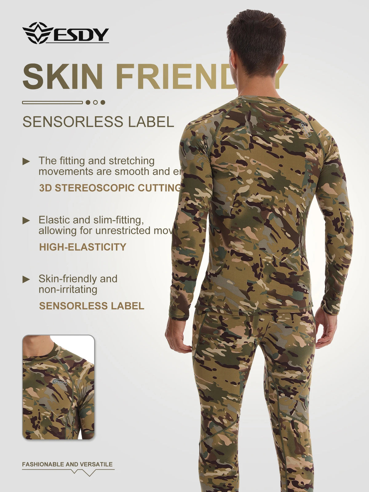 Ensemble Thermique Compression Homme – Sous-vêtement Tactique Camouflage Chasse Ski Montagne