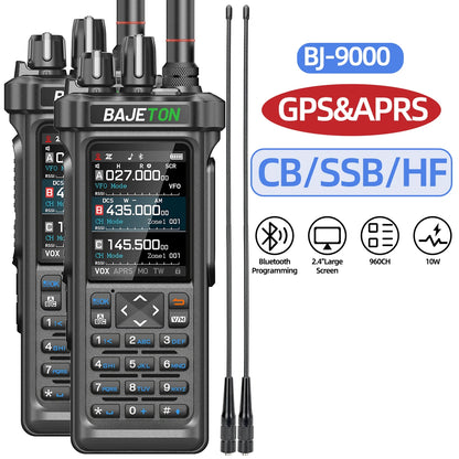 BAJETON BJ-9000 – talkie-walkie APRS GPS 10W, VHF/UHF & CB 27 MHz, récepteur AM/FM/SSB, programmation Bluetooth, USB‑C, triple veille - BLACKBEARD OUTDOOR INDUSTRIES