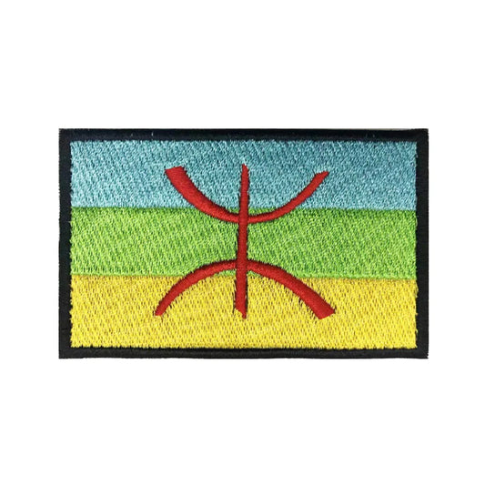 Patch Drapeau Berbère Afrique du Nord Brodé – 8×5 cm | Thermocollant ou Hook & Loop | Brassard, Veste, Sac, Équipement Militaire - BLACKBEARD OUTDOOR INDUSTRIES