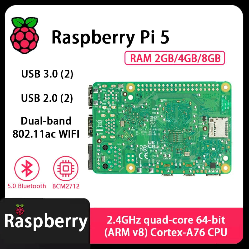 Carte officielle Raspberry Pi 5 – Processeur Cortex-A76 | Linux | RAM 2Go / 4Go / 8Go | Programmation Python | PCIe | Ethernet Gigabit | USB 3.0 Ma boutique