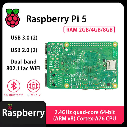 Carte officielle Raspberry Pi 5 – Processeur Cortex-A76 | Linux | RAM 2Go / 4Go / 8Go | Programmation Python | PCIe | Ethernet Gigabit | USB 3.0 Ma boutique