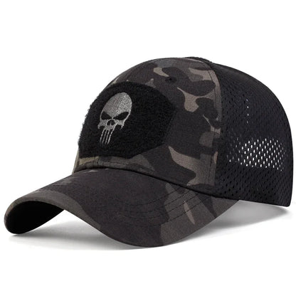 Casquette Baseball Skull Brodée – Camouflage & Uni Réglable Respirante Unisexe Outdoor
