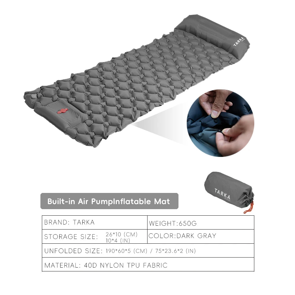 Matelas Gonflable Camping TARKA – Auto-Gonflant, Pompe Intégrée, 190×60 cm, Couplable, Randonnée