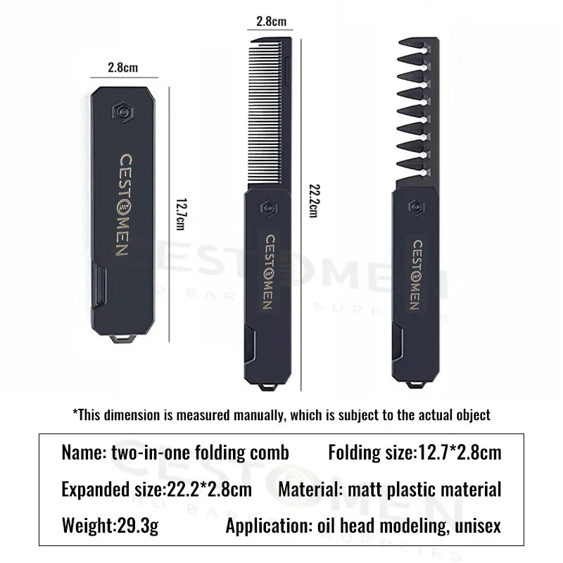 Peigne Pliable 2/3-en-1 Unisexe – Dents Larges & Denses, Barbe & Coiffure, Antistatique