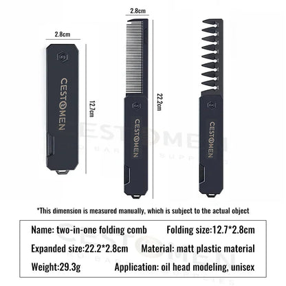 Peigne Pliable 2/3-en-1 Unisexe – Dents Larges & Denses, Barbe & Coiffure, Antistatique