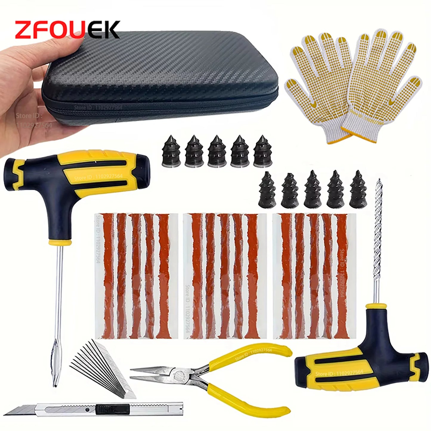 ZFOUEK Kit de Réparation de Pneu Voiture – Kit Complet d'Urgence avec Mèches, Colle, Outils, Boîte de Rangement - BLACKBEARD OUTDOOR INDUSTRIES