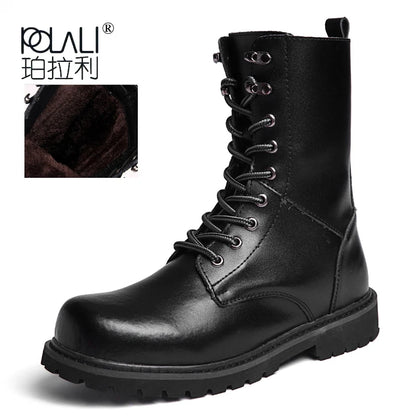 Boots Homme Cuir Véritable Fourrées – Mi-Mollet Lacets Hiver Outdoor