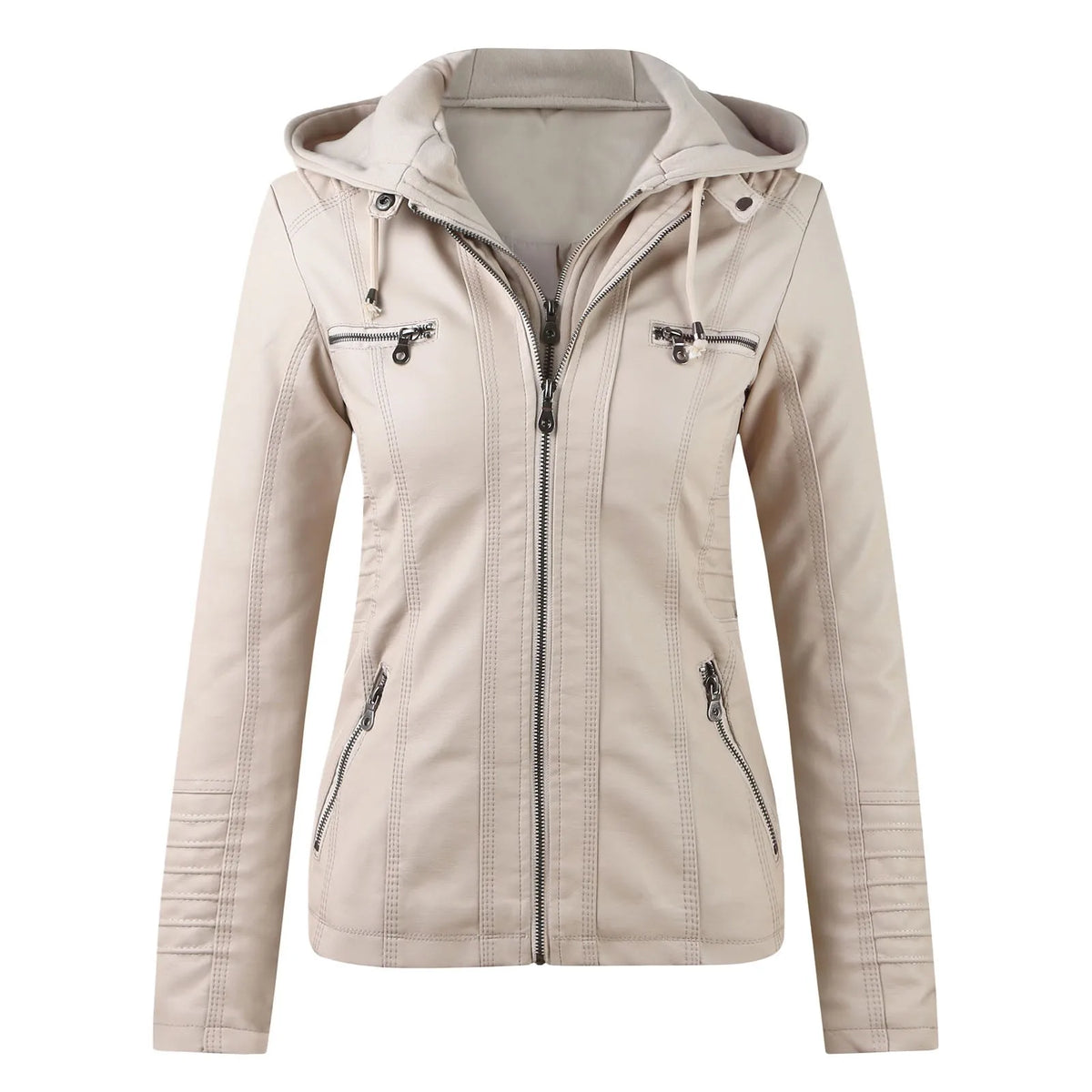 Veste femme effet cuir à capuche – Style biker zippé