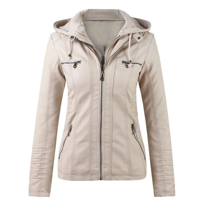 Veste femme effet cuir à capuche – Style biker zippé