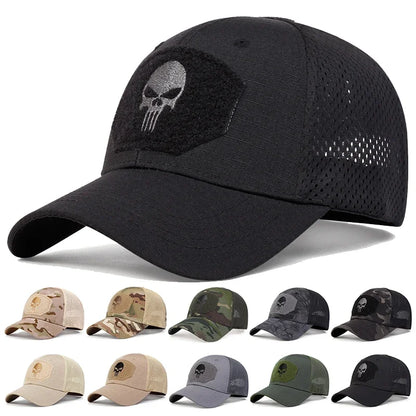 Casquette Baseball Skull Brodée – Camouflage & Uni Réglable Respirante Unisexe Outdoor