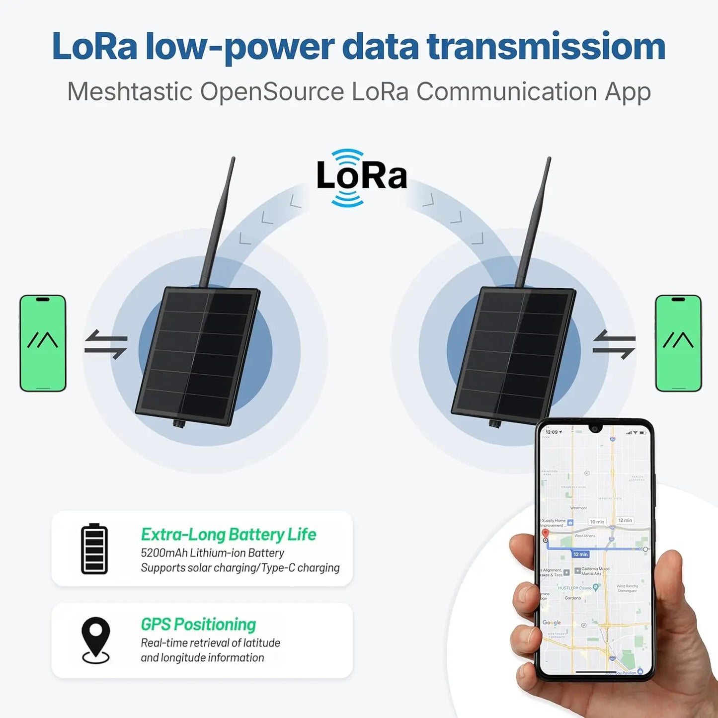 Nœud LoRa Solaire D5L – Meshtastic / Meshcore, IP66, 5W, Heltec T114, nRF52840, SX1262, GPS, 868 MHz