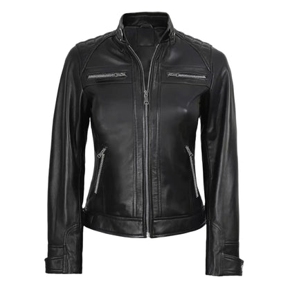 Veste en Cuir PU Femme Style Moto – Col Officier, Slim Fit, Sà XXL