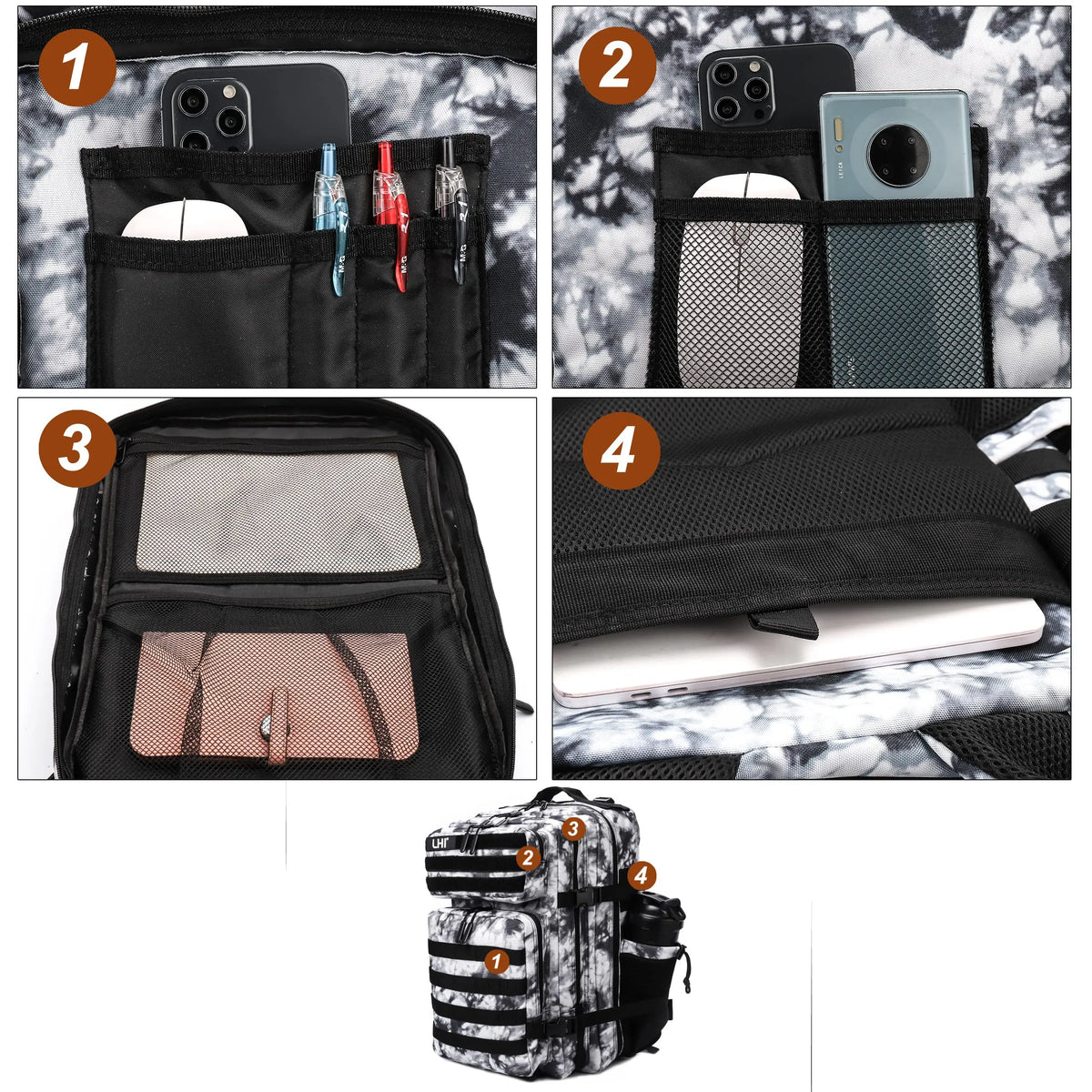 Sac à dos tactique 45 L avec système MOLLE et compartiment PC
