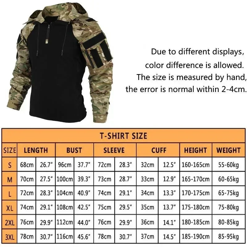 Chemise tactique unisexe manches longues – T-shirt respirant à capuche camouflage pour chasse, entraînement et paintball - BLACKBEARD OUTDOOR INDUSTRIES