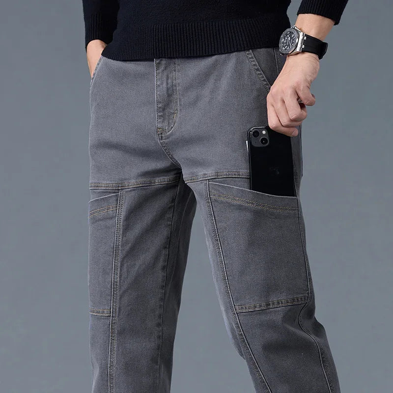 Jean Slim Fit Homme Style Coréen - Pantalon en Denim Élastique Gris Taille Moyenne BLACKBEARD OUTDOOR INDUSTRIES