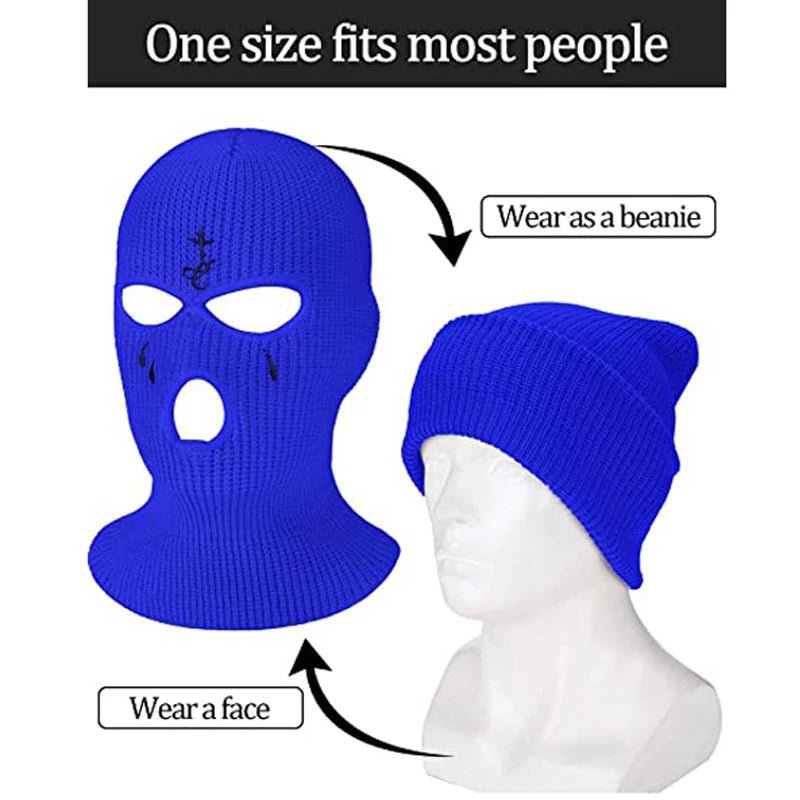 Cagoule à motifs brodés, masque chaud 3 trous pour l’hiver