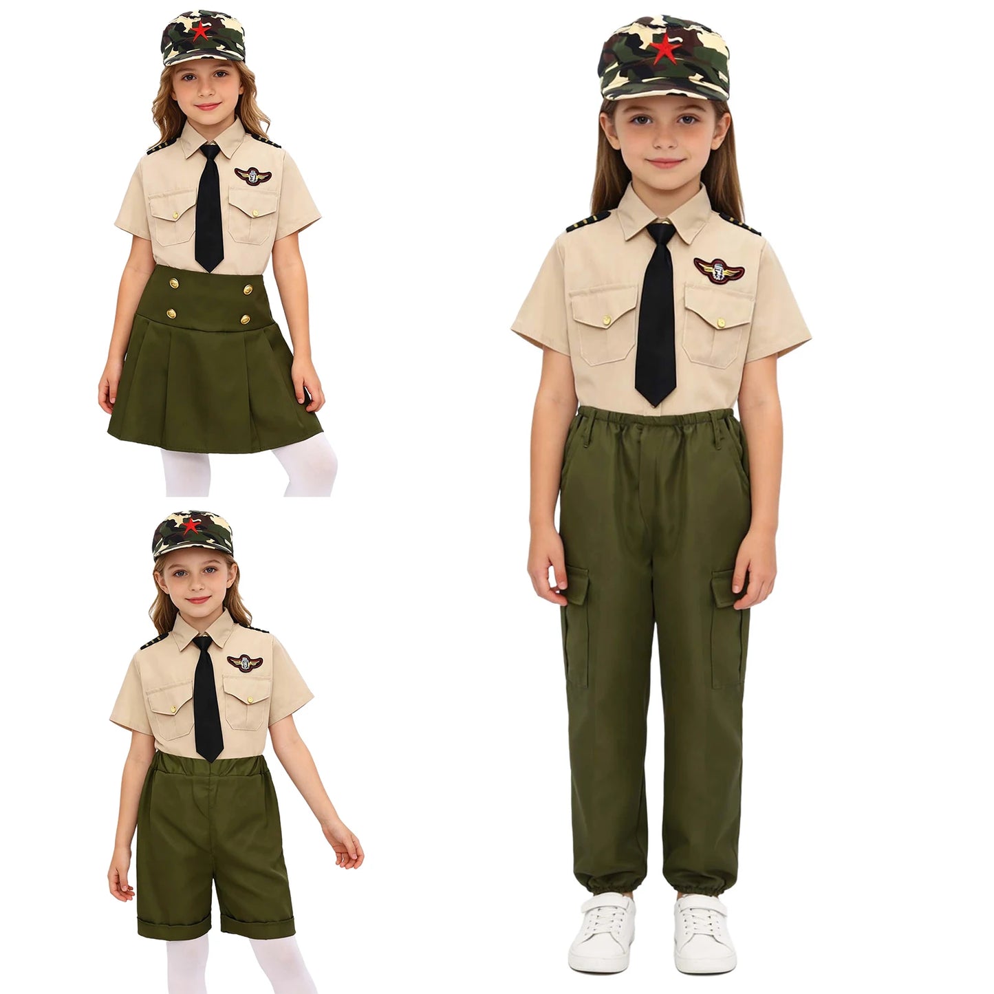 Uniforme Militaire Enfant 4 Pièces – Garçon & Fille | Cosplay, Spectacle, Halloween | 100-160 cm