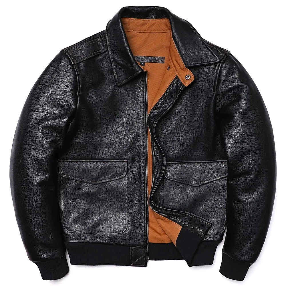 Blouson Homme Style A2 Classique en Cuir Véritable Inspiré Aviation Militaire | Cuir de Vache Naturel | Veste de Pilote - BLACKBEARD OUTDOOR INDUSTRIES