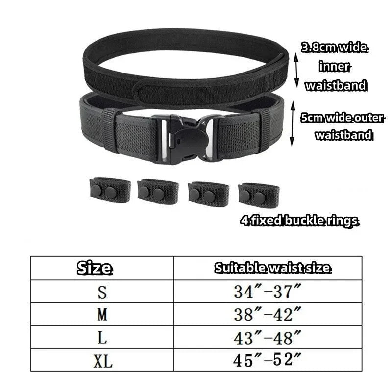 Ceinturon tactique 2 en 1 MOLLE 5 cm, boucle à dégagement rapide, noir