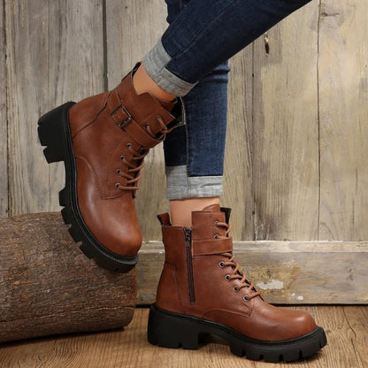 Bottines Femme à Talon Épais – Bottes Combat à Lacets & Fermeture Éclair – Style Punk Rock avec Boucle Ceinture – Pointure Jusqu’au 43 - BLACKBEARD OUTDOOR INDUSTRIES