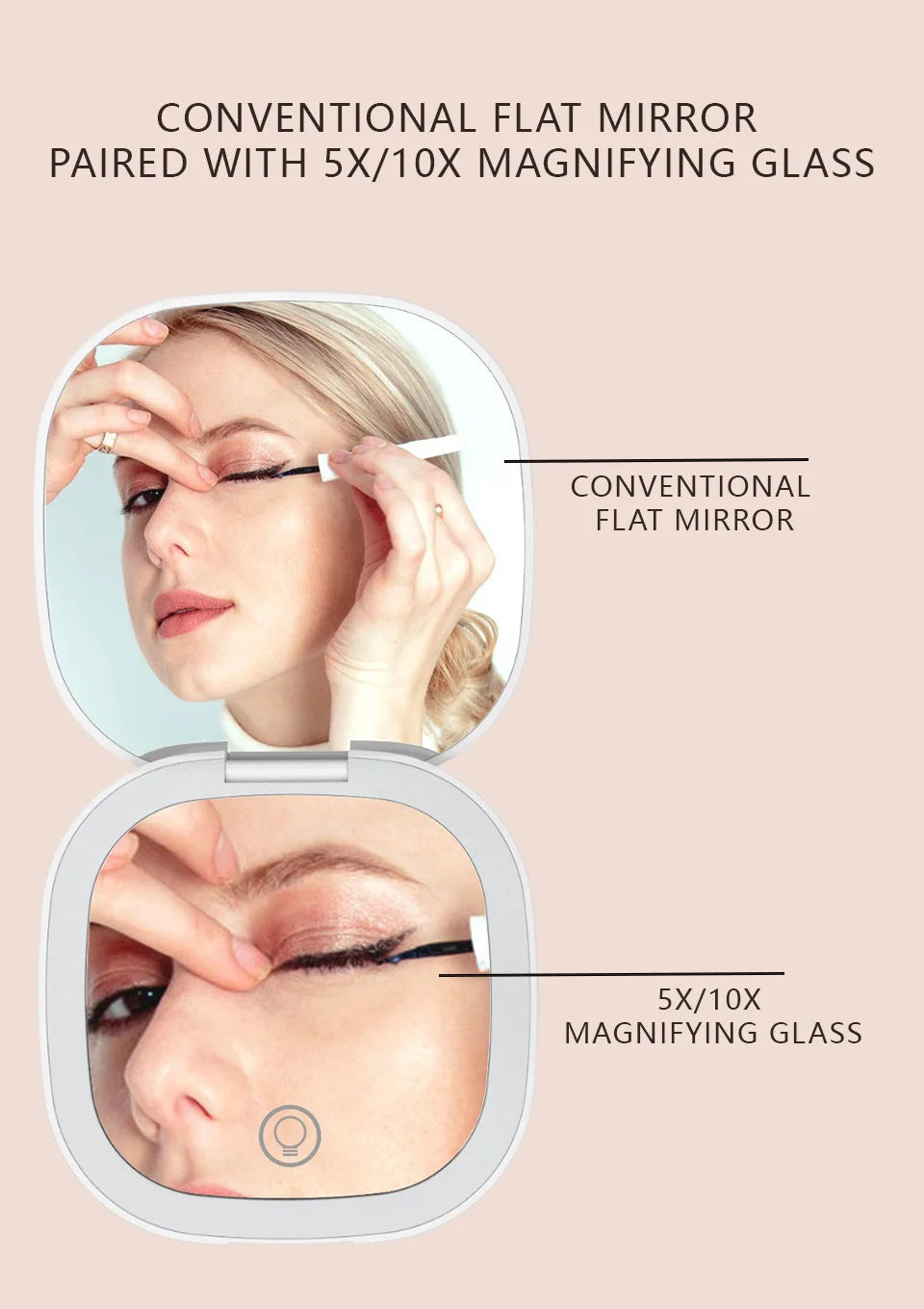 Mini Miroir de Maquillage Pliable avec LED – Grossissement 5x / 10x, Rechargeable, Miroir de Poche Compact - BLACKBEARD OUTDOOR INDUSTRIES