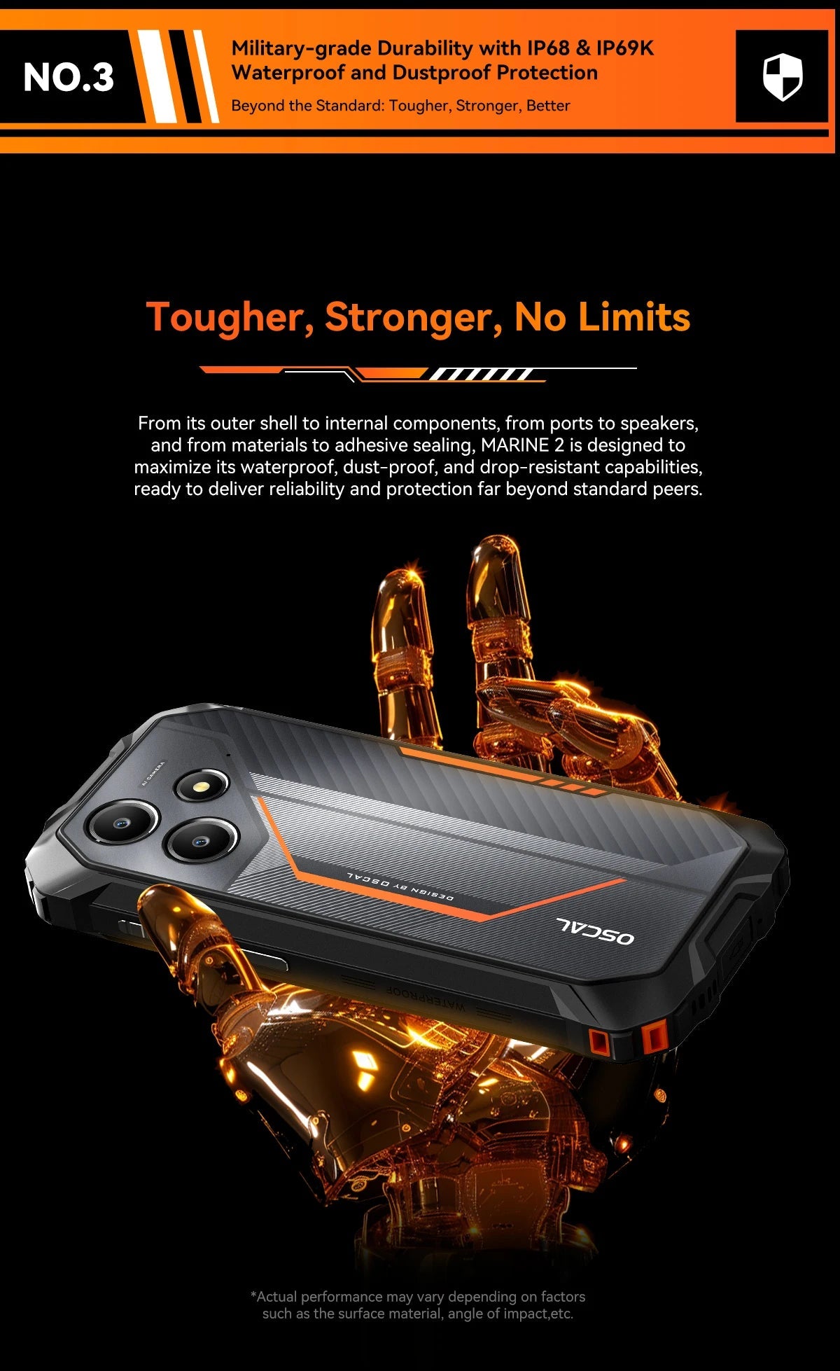 Blackview OSCAL Marine 2 Rugged Smartphone AI, 6.56'' HD+ Display, Unisoc T615, 24(8+16)GB 256GB, 11000mAh, Android 15 Phone NFC BLACKBEARD OUTDOOR INDUSTRIES