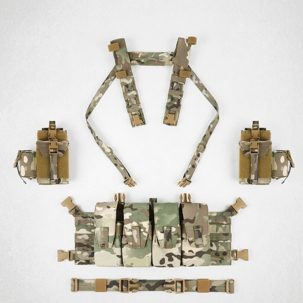 Chest rig tactique léger 500D avec harnais H et 4 poches chargeur