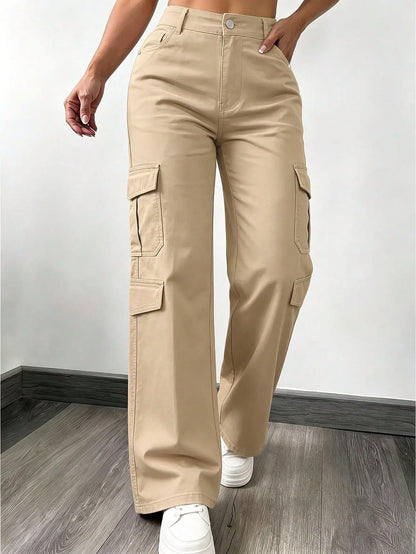 Women High Waisted Cargo Pants Multi-Pocket Wide Leg Casual Loose Fit Trouser - BLACKBEARD OUTDOOR INDUSTRIES