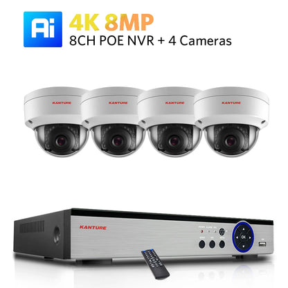 Kit NVR POE 4K/2K 4 ou 8 Canaux + Caméras IP H.265 – Détection IA Visage/Corps/Mouvement, Vision Nocturne IR 20m, IP66, Audio, CE/FCC