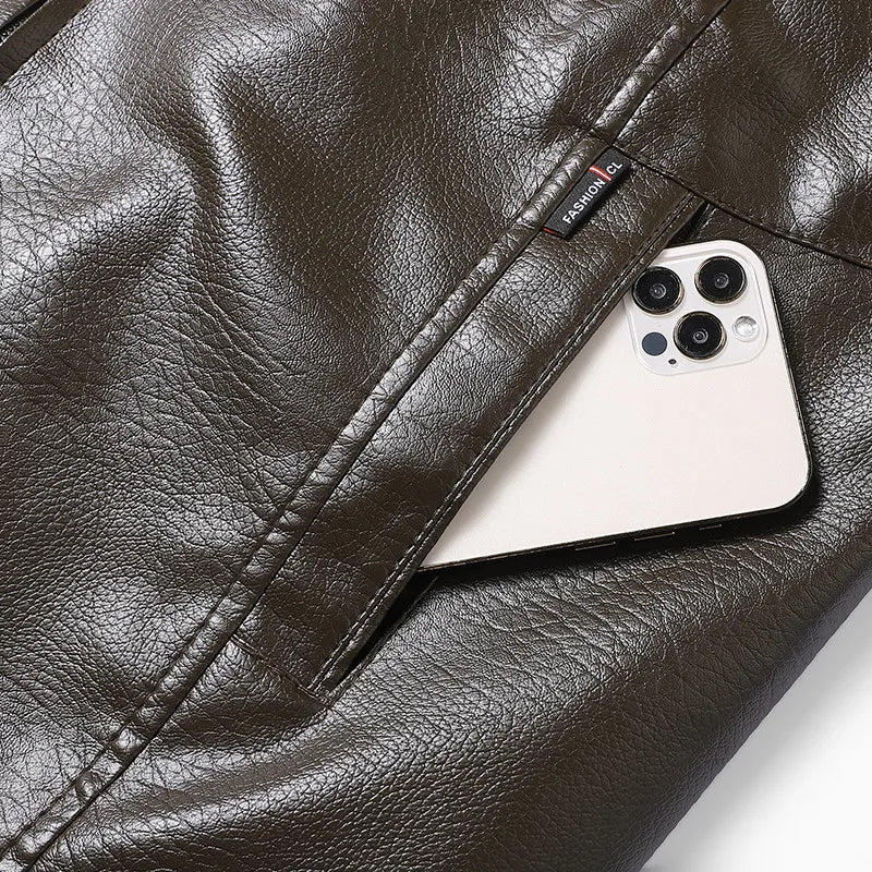 YJKVUR Men's Fleece-Lined Warm Faux Leather Jacket Waterproof Windproof Autumn Winter New Arrival Man Motorcycle Stylish Coat ﻿ BLACKBEARD OUTDOOR INDUSTRIES