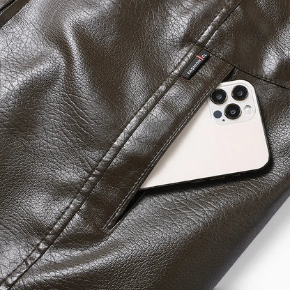 YJKVUR Men's Fleece-Lined Warm Faux Leather Jacket Waterproof Windproof Autumn Winter New Arrival Man Motorcycle Stylish Coat ﻿ BLACKBEARD OUTDOOR INDUSTRIES