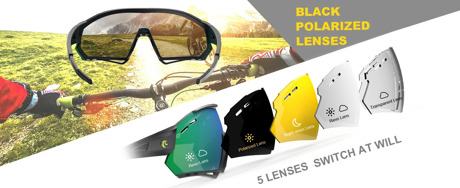 X-TIGER Lunettes de Cyclisme 5 Verres – UV400, Polarisées – Pour Vélo, Running, Pêche & Sports Extérieurs - BLACKBEARD OUTDOOR INDUSTRIES