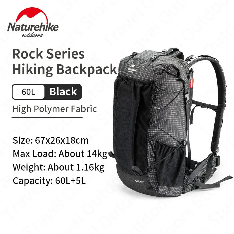 Naturehike Rock Series Sac à Dos Ultraléger 40L+5L / 60L+5L avec Armature – Imperméable, Grande Capacité, Camping et Randonnée avec Housse de Pluie - BLACKBEARD OUTDOOR INDUSTRIES
