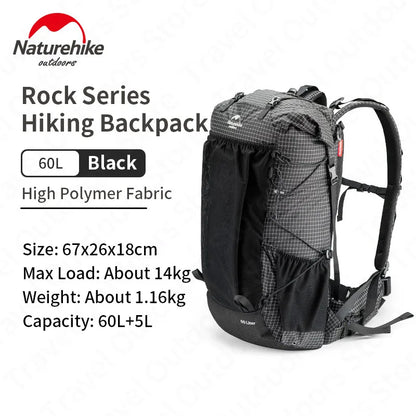 Naturehike Rock Series Sac à Dos Ultraléger 40L+5L / 60L+5L avec Armature – Imperméable, Grande Capacité, Camping et Randonnée avec Housse de Pluie - BLACKBEARD OUTDOOR INDUSTRIES