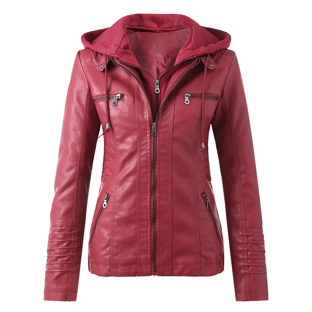 Veste femme effet cuir à capuche – Style biker zippé