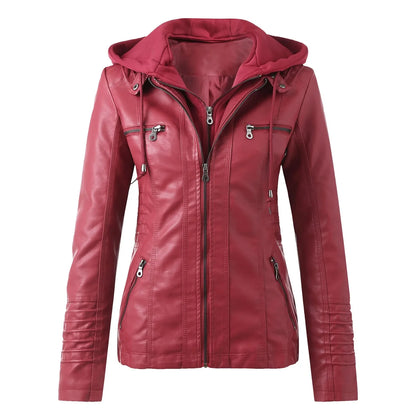 Veste femme effet cuir à capuche – Style biker zippé