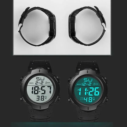 Montre Sport LED Digitale Homme – Multifonction, Résistante à l'Eau 3 Bar, Bracelet Silicone, Alarme & Chronomètre