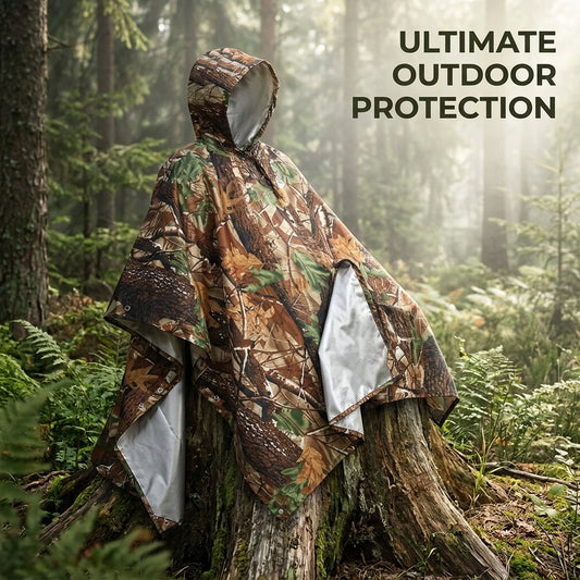 Poncho Pluie 3-en-1 Imperméable — Cape, Bâche & Tapis de Sol | Camouflage, Vert, Orange, Bleu, Noir - BLACKBEARD OUTDOOR INDUSTRIES